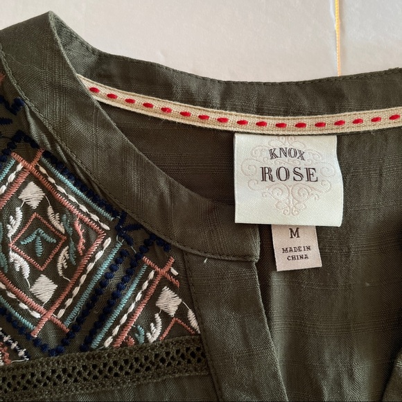 Knox Rose Olive Green Embroidered Babydoll Hi Lo Top - Picture 5 of 11